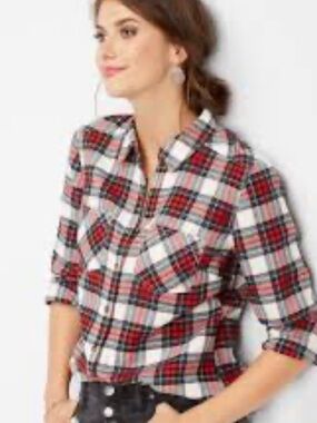 Maurices Red and Black Plaid Button-Down Shirt